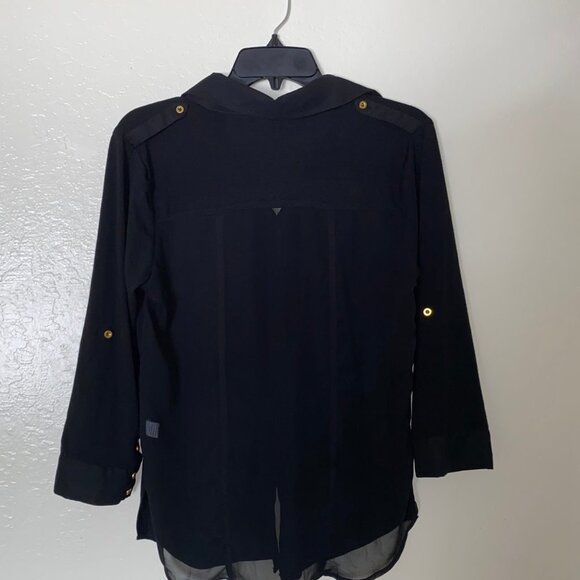 Poof Women's Black Button Down Shirt💕 Medium Back Sheer - Picture 3 of 16